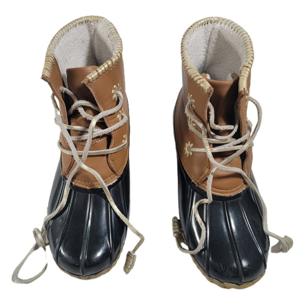Jack Roger's  Chloe Size 9 Duck Boot Black Brown Gold Laced Fleece lined Rubber - Picture 4 of 7